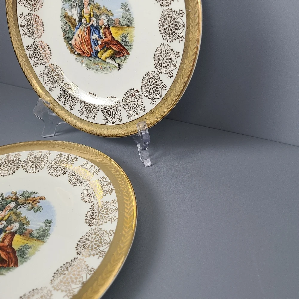 King Quality Hand Painted 22 KT. Gold USA Fragonard Rococo Vintage Plates- Set